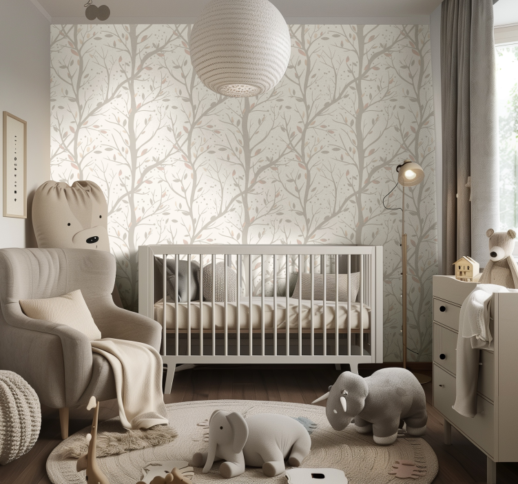 Beige large branches nursery wallpaper - TenStickers