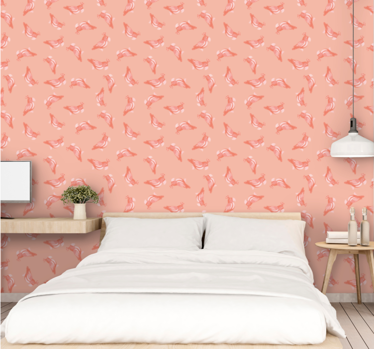 Birds wallpaper in elegant pink pattern - TenStickers