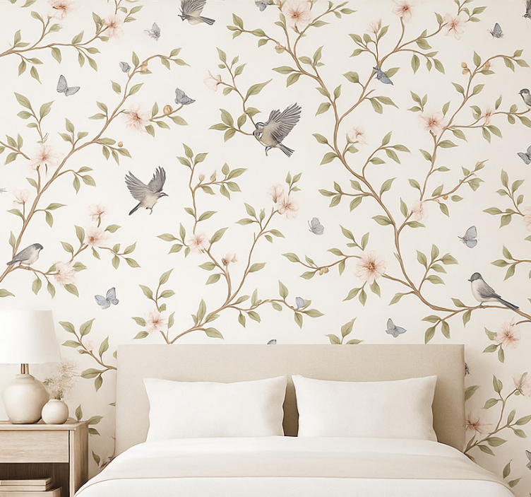 Birds wallpaper vintage blossom bird design - TenStickers