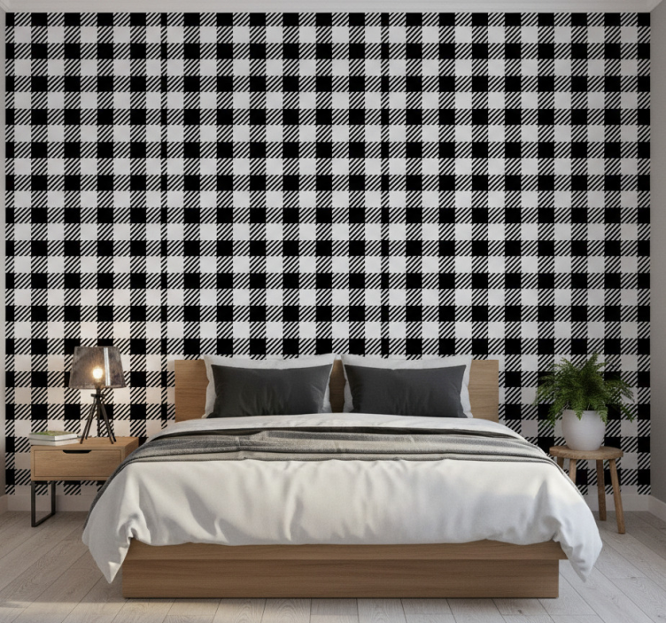 Black and white vichy bedroom wallpaper - TenStickers