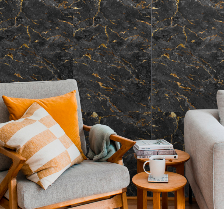 Black gold marble imitation living room wallpaper - TenStickers