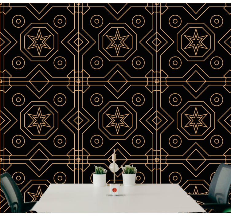 Black pattern with gold triangle wallpaper - TenStickers