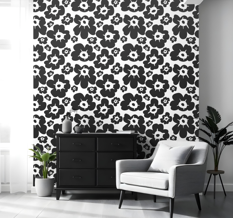 Black poppy flower wallpaper - TenStickers
