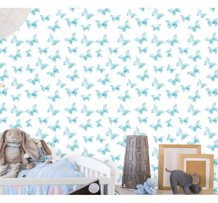 Blue and white motif butterfly wallpaper - TenStickers
