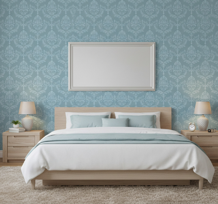 Blue elegant baroque bedroom wallpaper - TenStickers