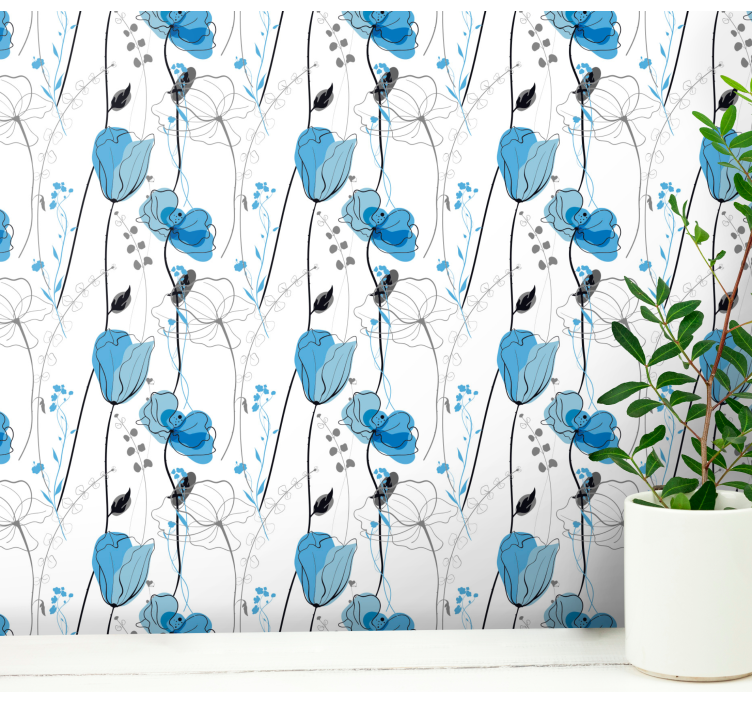 Blue Floral Elegance flower wallpaper - TenStickers