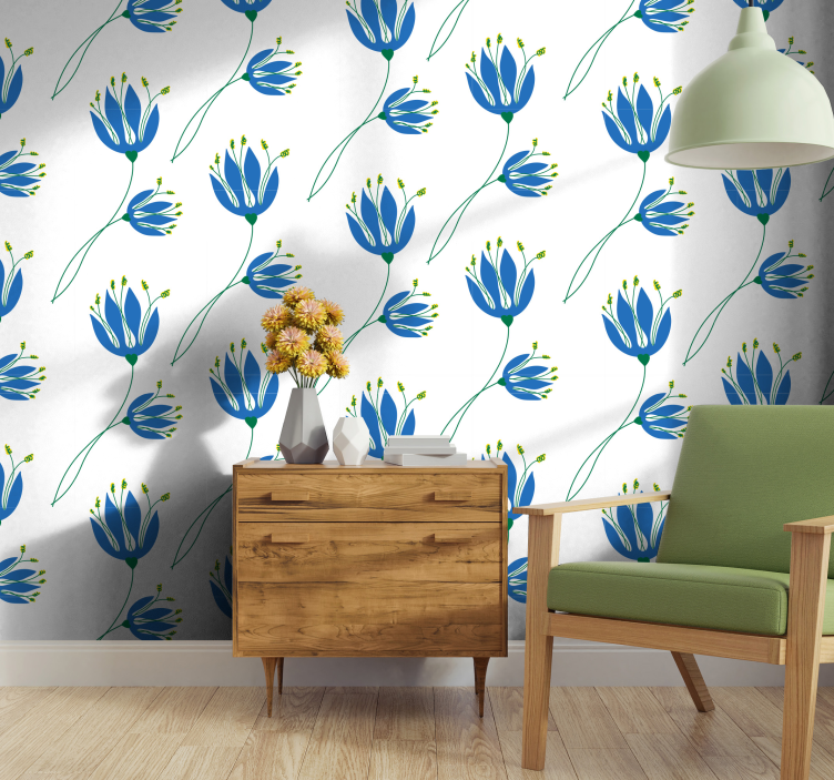 Blue Floral Patterns flower wallpaper - TenStickers
