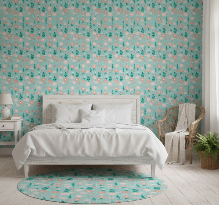 Blue floral shabby chic bedroom wallpaper - TenStickers