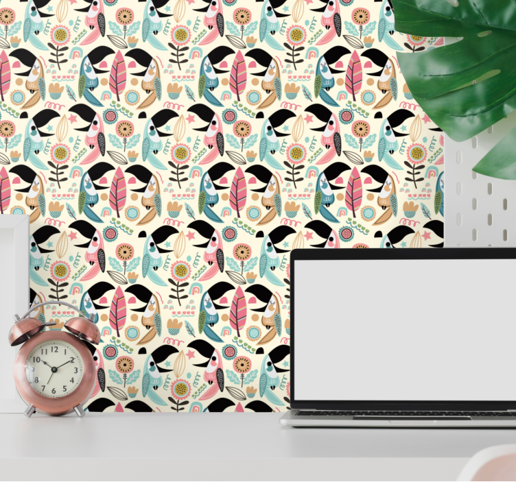 Blue nordic pastel leaves bedroom wallpaper - TenStickers