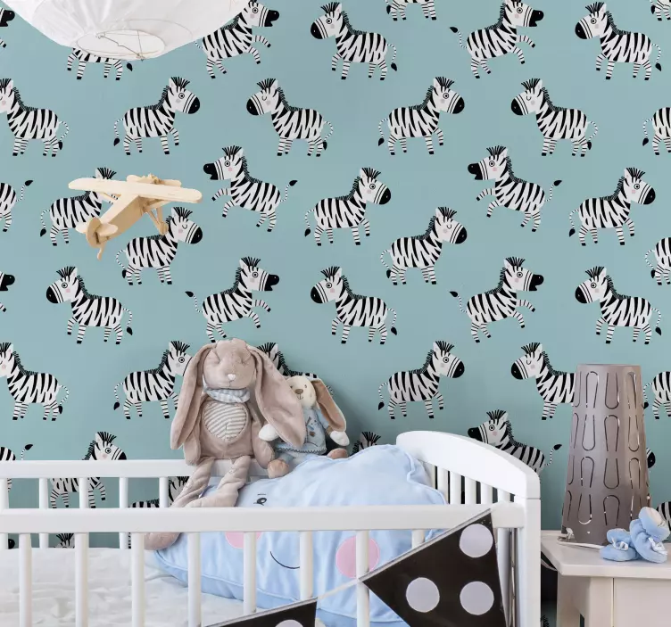 Blue pattern for kids zebra wallpaper - TenStickers