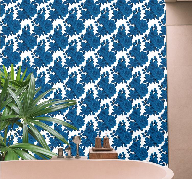 Blue rose bloom ornamental flower wallpaper - TenStickers