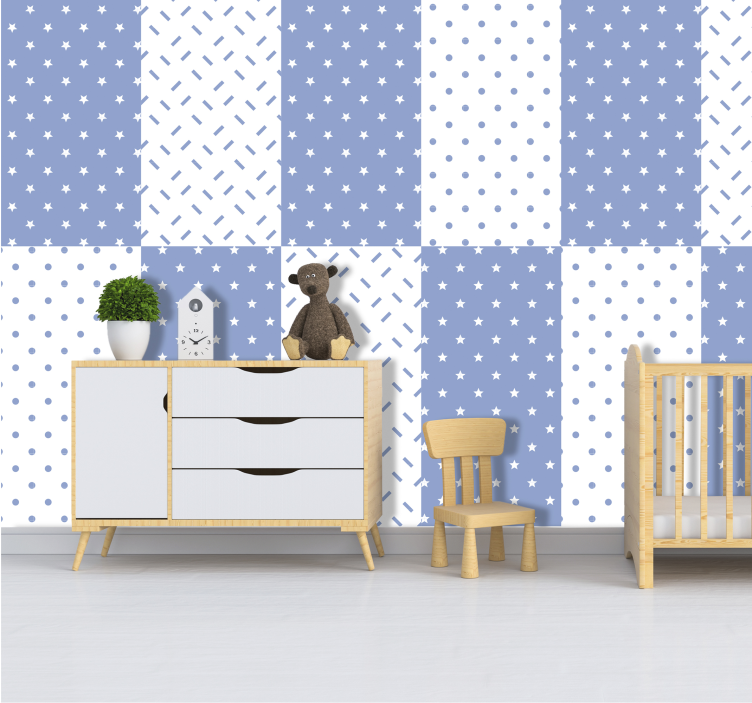 Blue stars children's bedroom Wallpaper - TenStickers
