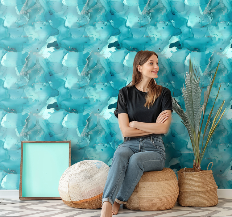 Blue waves abstract wallpaper - TenStickers