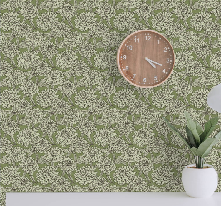 Green botanical motif flower wallpaper - TenStickers