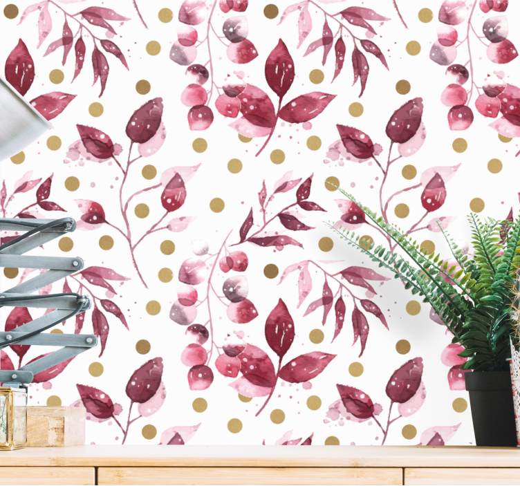 Botanical Polka Motif ornamental flower wallpaper - TenStickers
