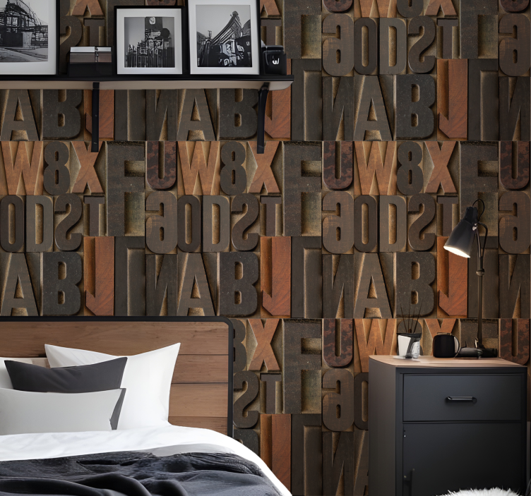 Brown 3D effect alphabet wallpaper - TenStickers