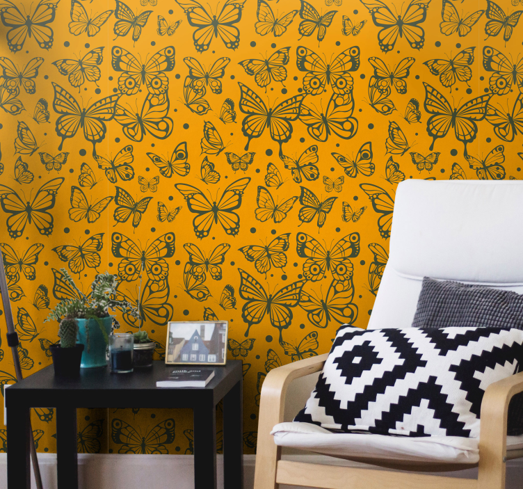 Orange motif butterfly wallpaper - TenStickers