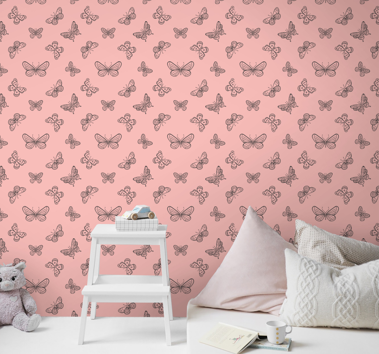 Butterfly Pattern pink wallpaper - TenStickers