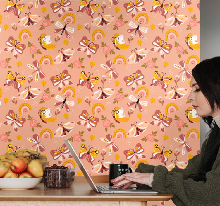 Butterfly wallpaper butterfly flora design - TenStickers