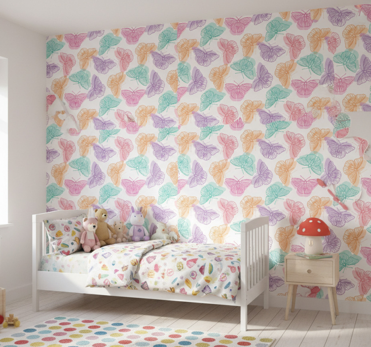 Butterfly wallpaper in colorful silhouette - TenStickers