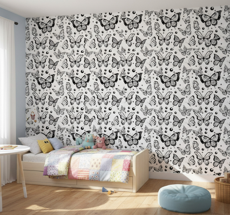 Butterfly wallpaper in solid color butterflies and dots - TenStickers