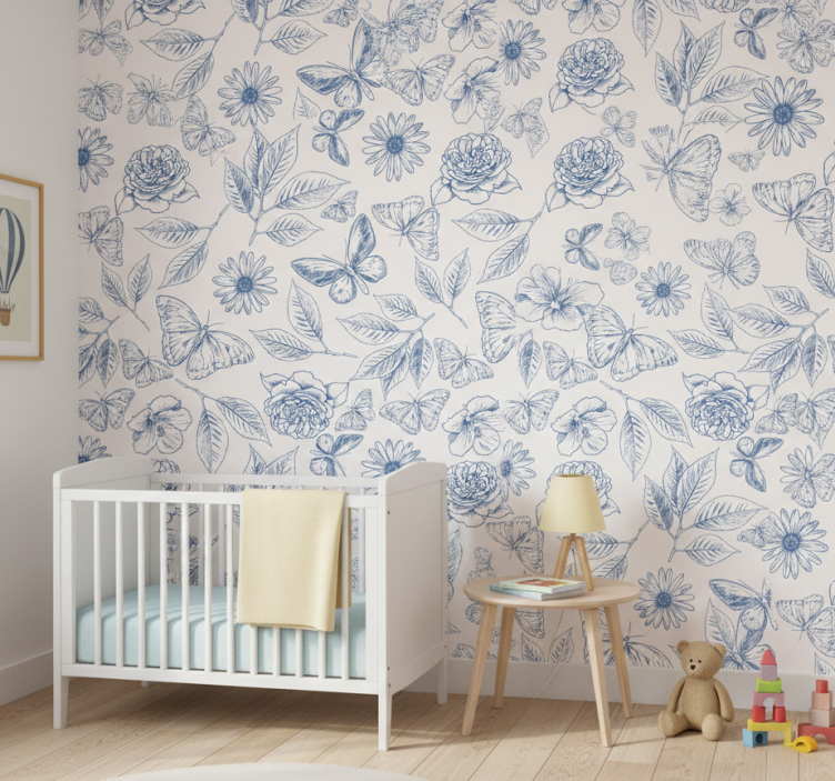 Butterfly wallpaper with floral design - TenStickers