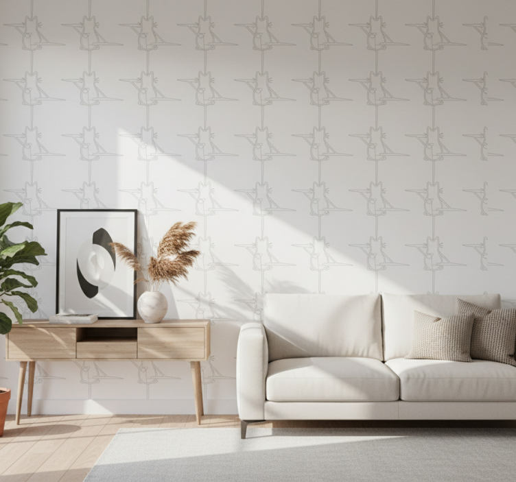 Cat outlined cat wallpaper - TenStickers