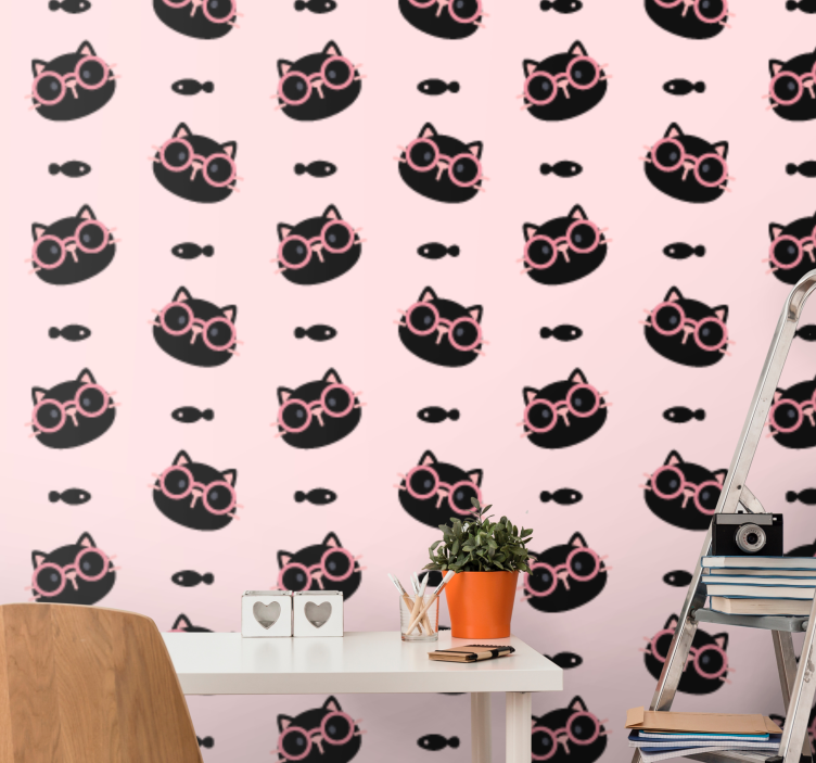 Cat Spectacles Pattern cat wallpaper - TenStickers