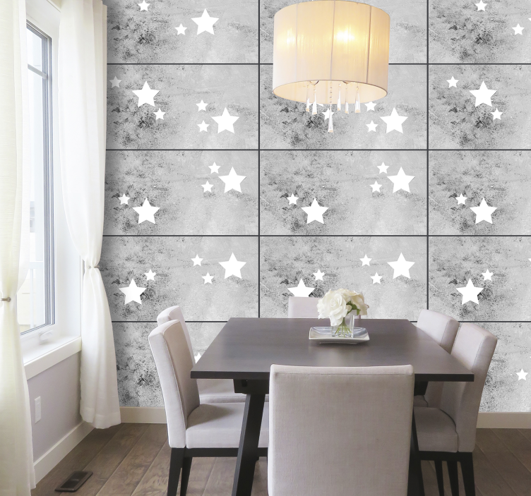 Celestial Concrete Dining Room Star Pattern Wallpaper - TenStickers