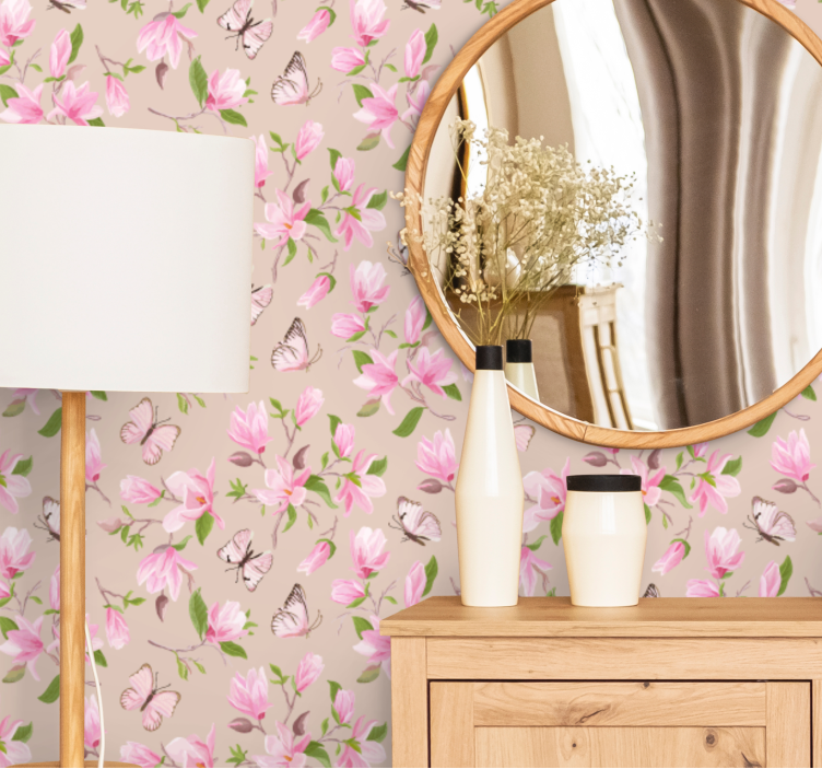 Magnolias and butterflies flower wallpaper - TenStickers