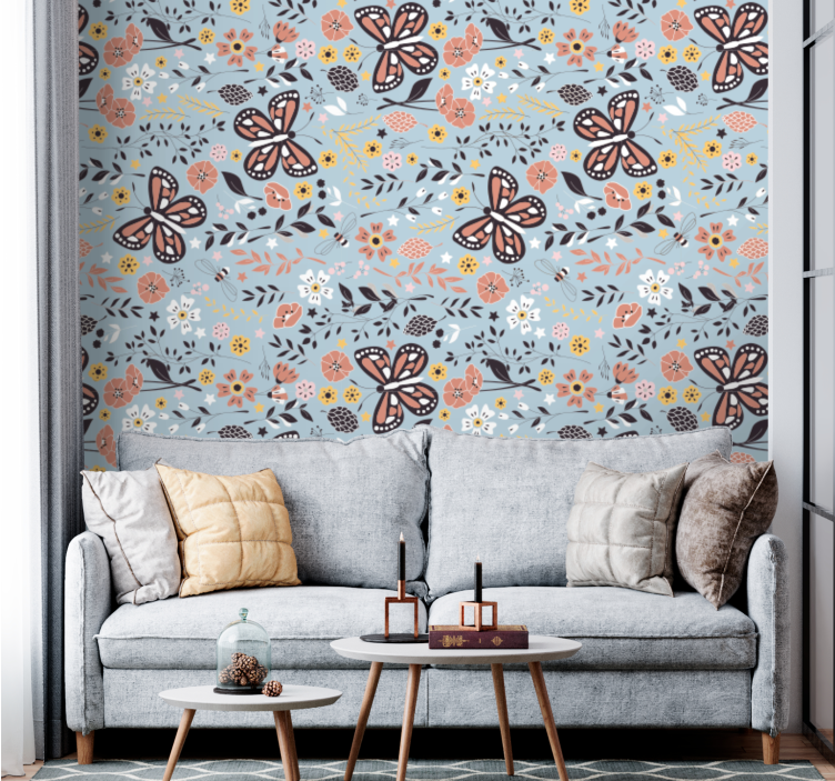 Charming Floral Motifs butterfly wallpaper - TenStickers