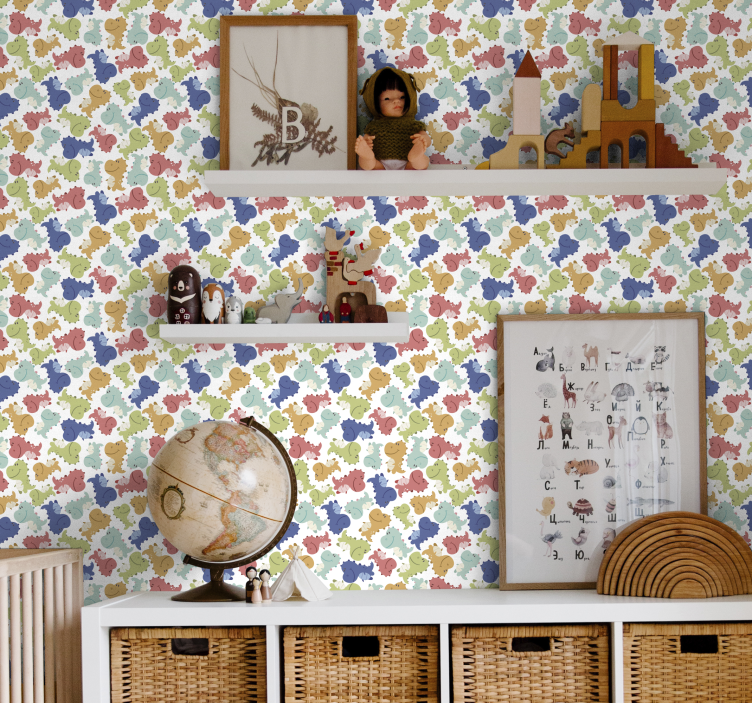 Cheerful Dinosaur Pattern dinosaurs wallpaper - TenStickers