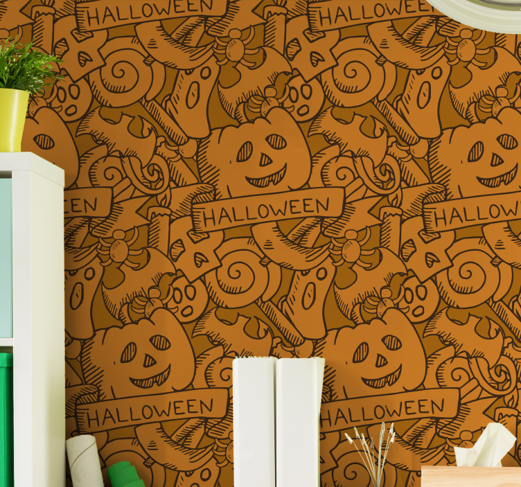 Cheerful orange motif halloween wallpaper - TenStickers