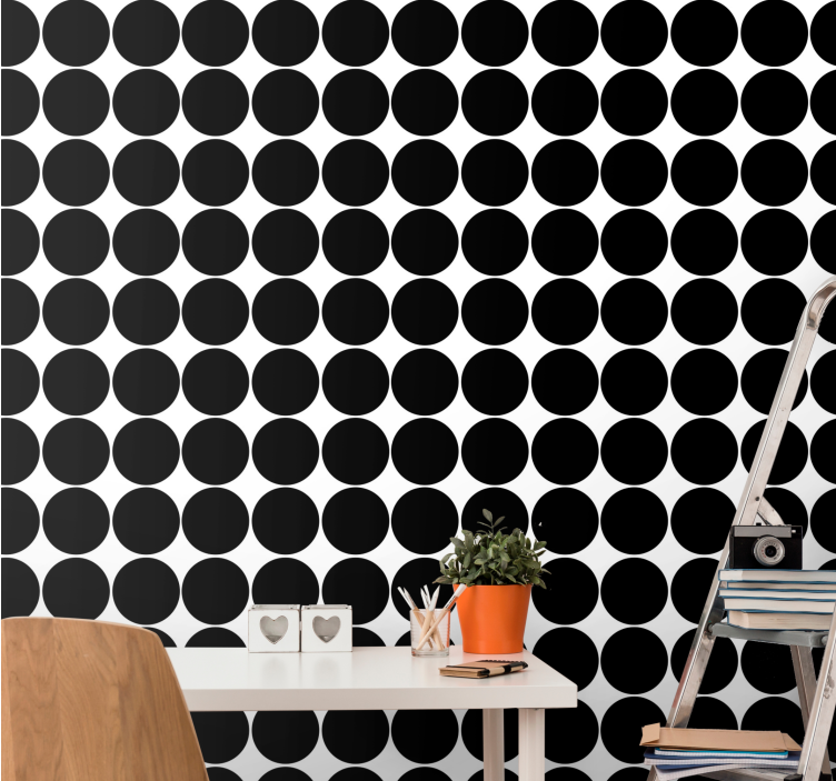 Chic black circular pattern polka dot wallpaper - TenStickers