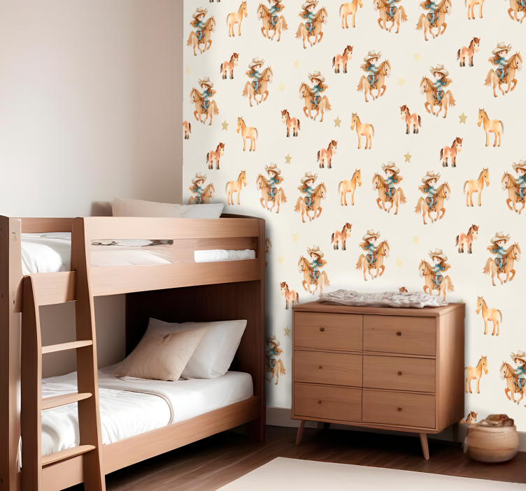 Child riding horses kids room wallpaper - TenStickers