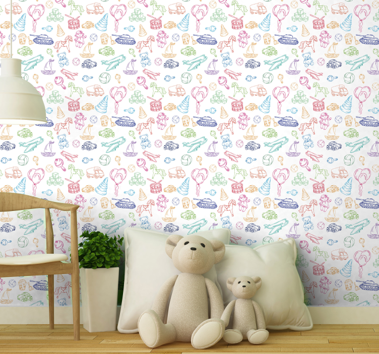multicolor toys pattern Kids wallpaper - TenStickers
