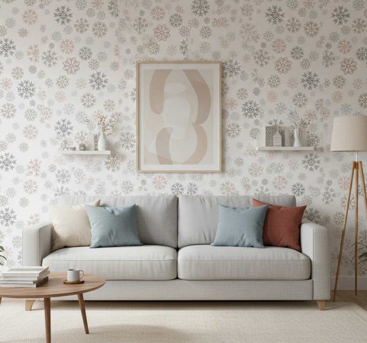Christmas wallpaper beige snowflakes pattern - TenStickers