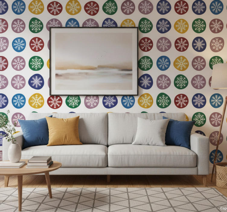 Christmas wallpaper colorful snowflakes - TenStickers