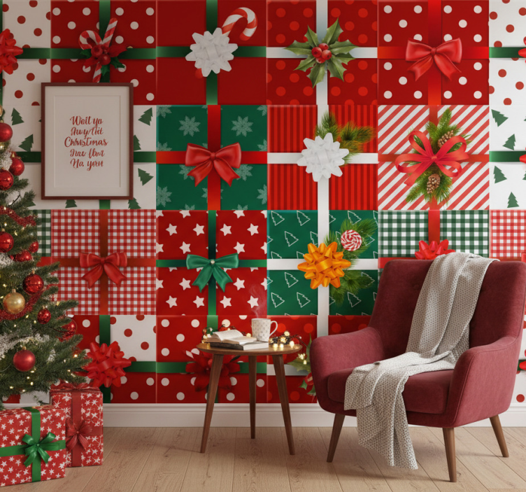 Christmas wallpaper festive gift designs - TenStickers