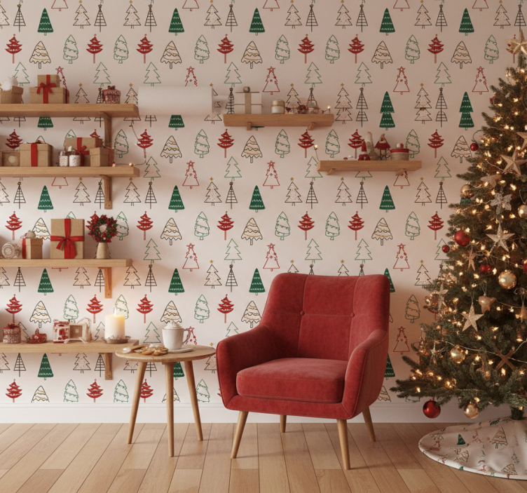 Christmas wallpaper festive trees design - TenStickers