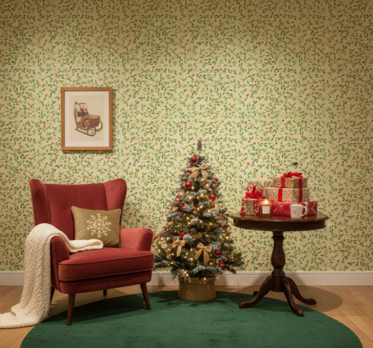 Christmas wallpaper holiday berry design - TenStickers