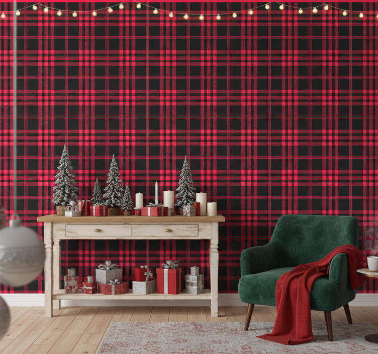 Christmas wallpaper in christmas tartan pattern - TenStickers