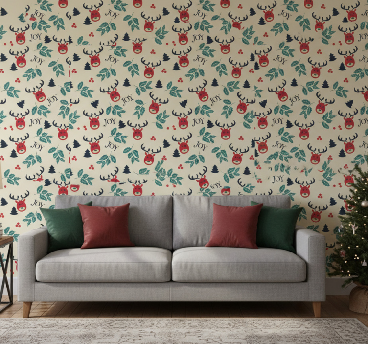 Christmas wallpaper joy and reindeer - TenStickers