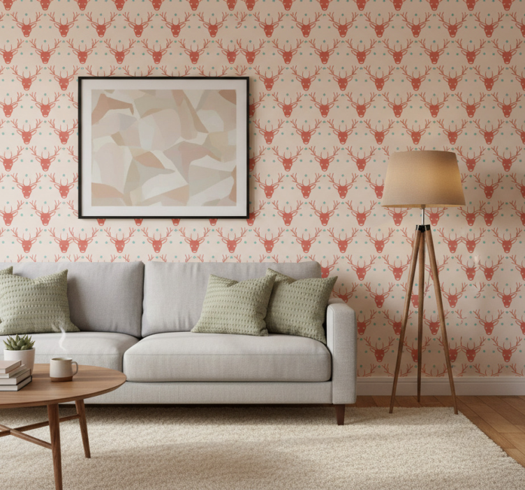 Christmas wallpaper red reindeer pattern - TenStickers