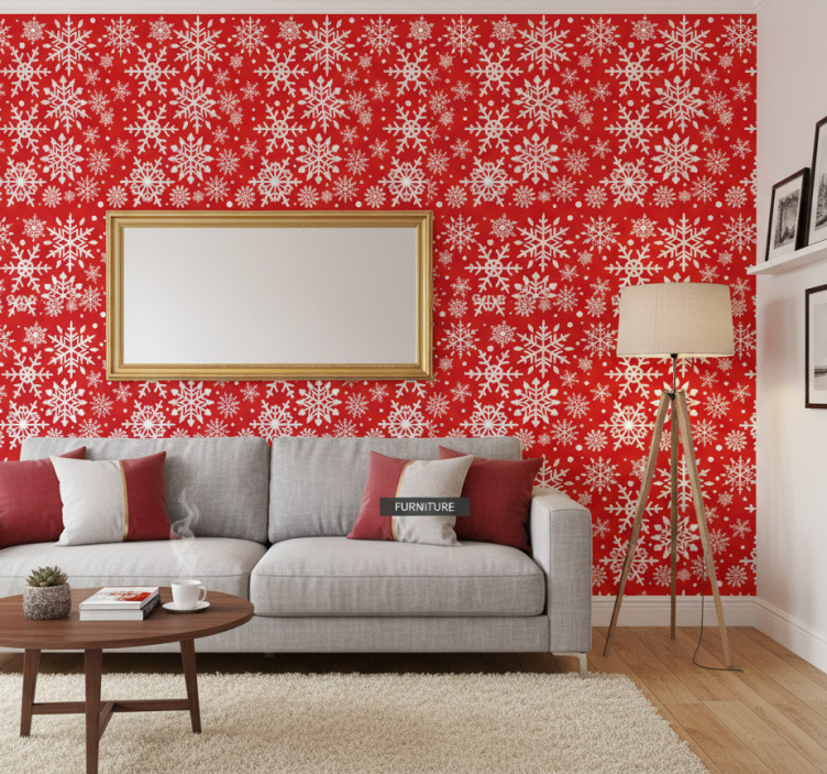 Christmas wallpaper red snowflakes - TenStickers