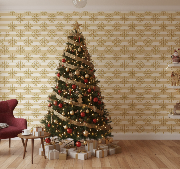 Christmas wallpaper snowflake stripes - TenStickers