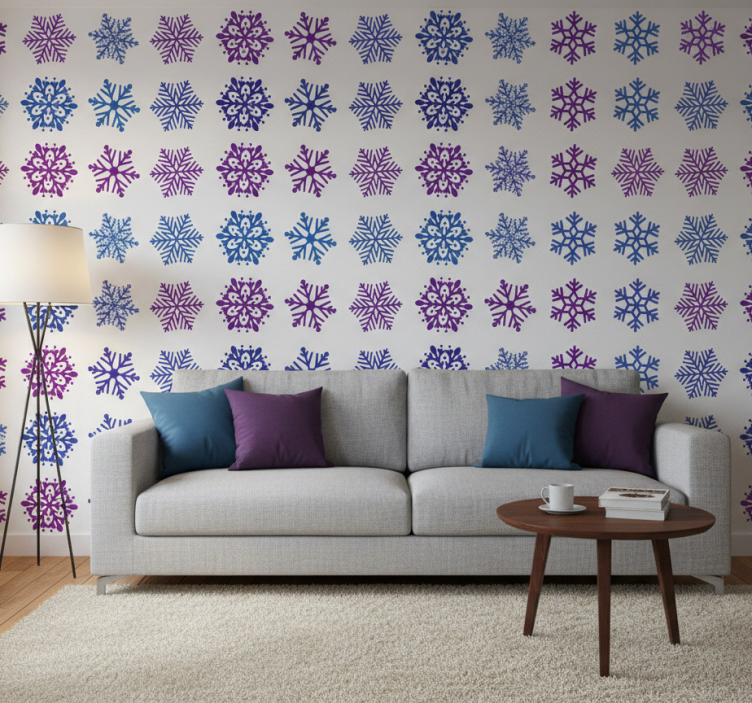Christmas wallpaper with purple and blue snowflakes - TenStickers