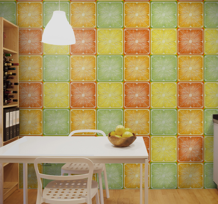 Citrus Squares Kitchen Wallpaper - TenStickers