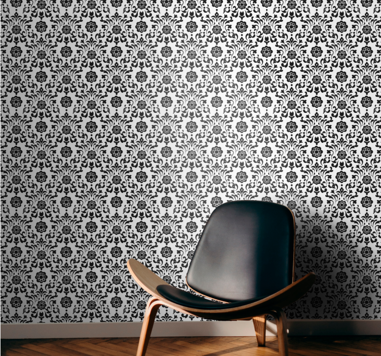 Classic black and white  ornamental flower wallpaper - TenStickers