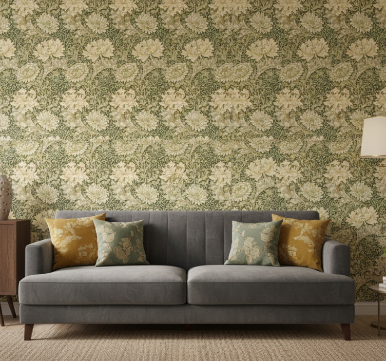 Classic wallpaper art nouveau chrysanthemum - TenStickers